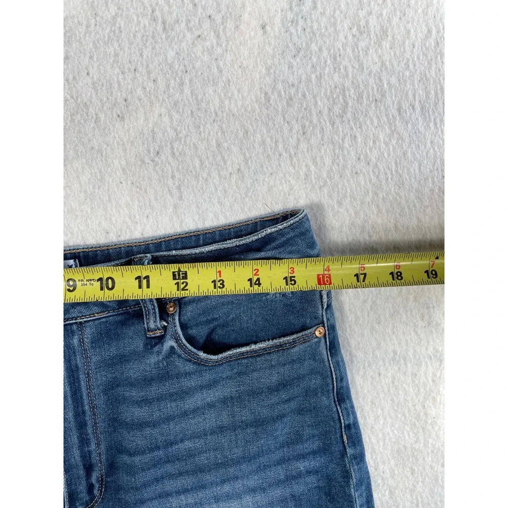 PAIGE Margot High Rise Denim Shorts Medium Wash Raw Hem Blue Size 31